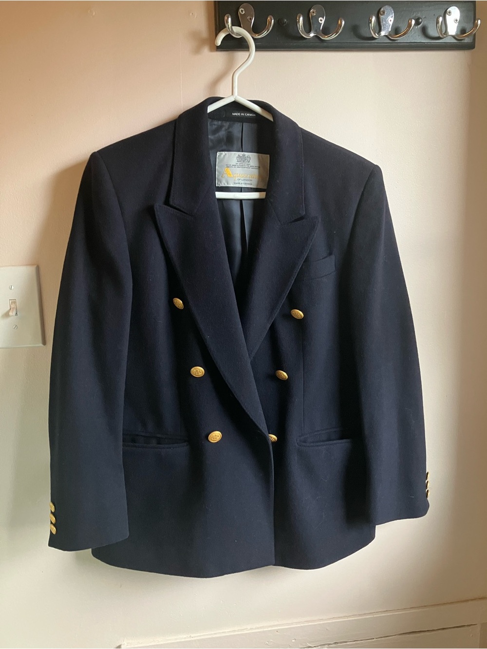 Aquascutum London Navy Double-Breasted Blazer with Gold Buttons